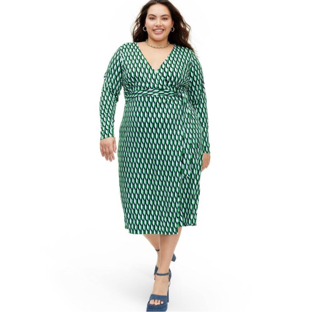COPY - Women's Long Sleeve Midi Arrow Geo Green Wrap Dress - DVF for Target